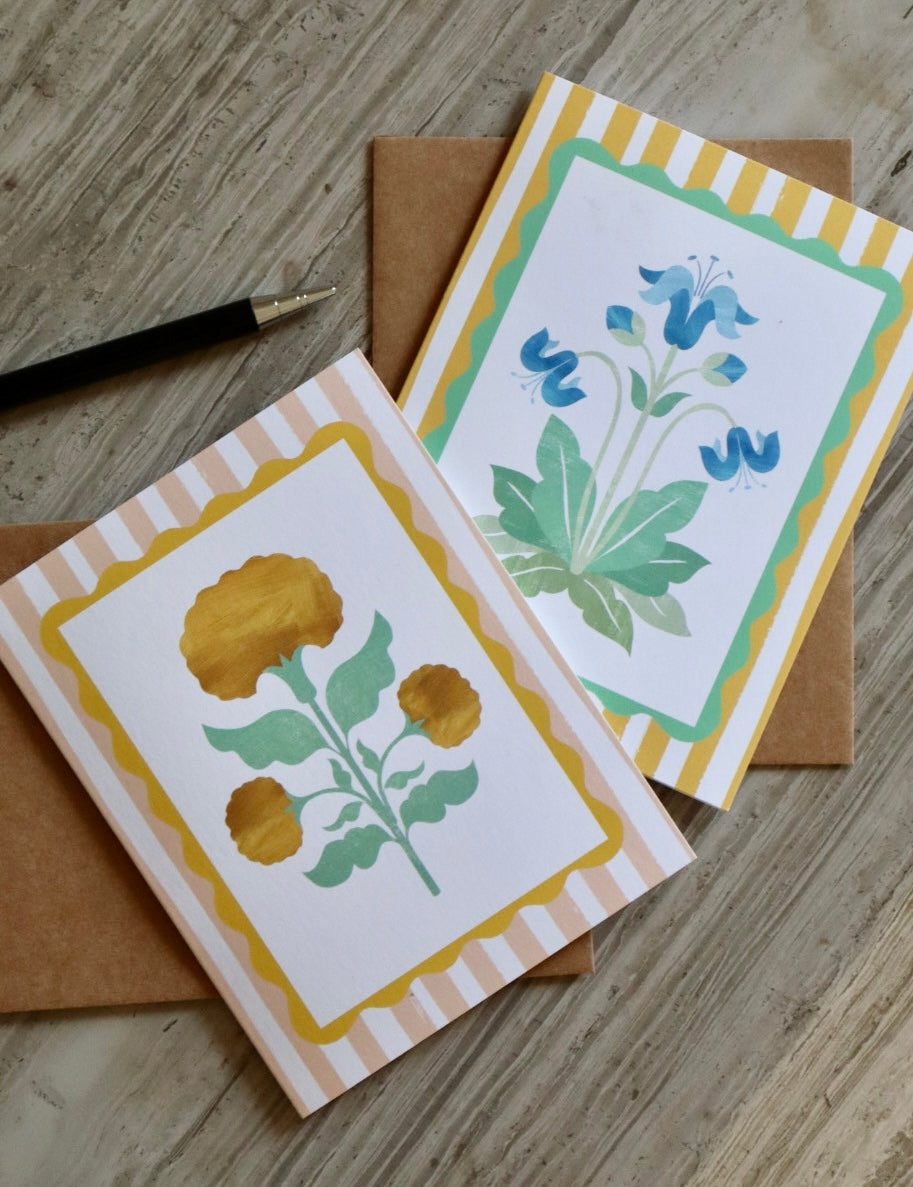 Iris Block Print Stationery Set