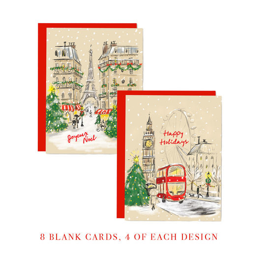 Paris & London Holiday Card Set